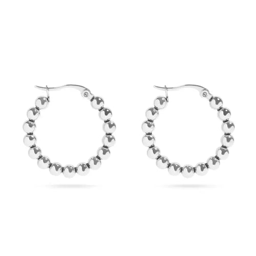 18K Gold Pvd Stainless Steel Circle Ball Hoop Earrings - Stainless