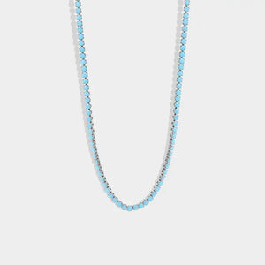 Stainless Steel Turquoise Rhinestone Tennis Chain Necklace - 18" + 2"