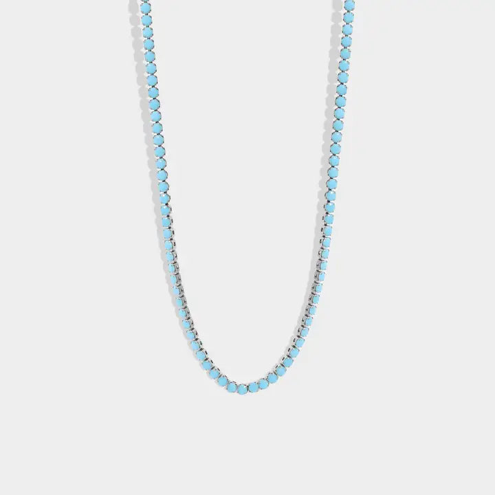 Stainless Steel Turquoise Rhinestone Tennis Chain Necklace - 18