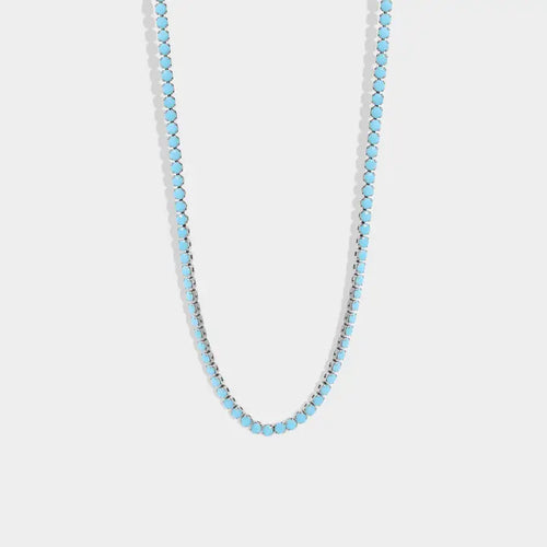 Stainless Steel Turquoise Rhinestone Tennis Chain Necklace - 14