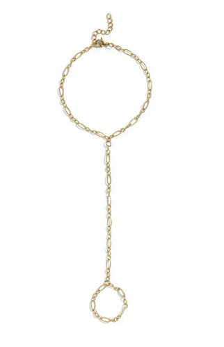 18K Gold PVD Stainless Steel Hammered Oval Hand Chain - Gold