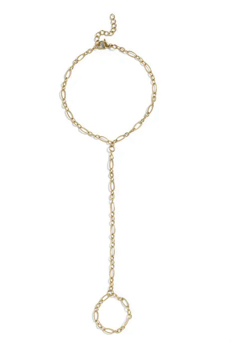 18K Gold PVD Stainless Steel Hammered Oval Hand Chain - Gold