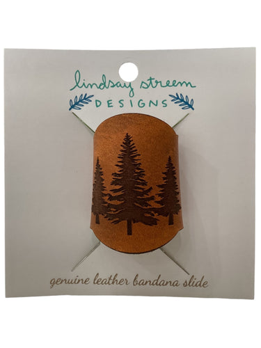 Engraved Leather Bandana Slide - Trees