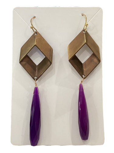 Gemstone Statement Earrings - Chalcedony/Brass