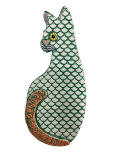 Ceramic Cat - Fish Scales - Green