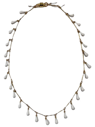 Single Stranded Drop Enamel Necklace - Gold/White