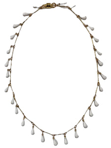 Single Stranded Drop Enamel Necklace - Gold/White