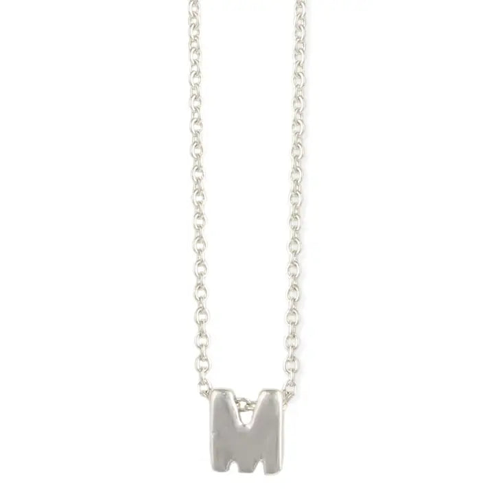 Silver Initial Charm Necklace - Letter M