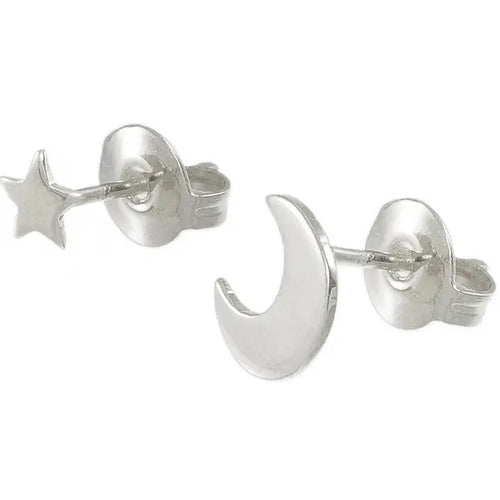 Moon & Stars Studs - Sterling Silver