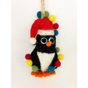 Handmade Felt "Penguin in Lights Frosty" Ornament