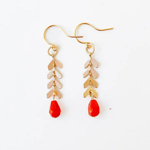 Small Chevron and Red Bead Earrings