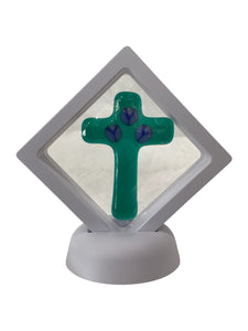 Framed Cross - Green with Blue Tulips