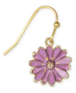 Colorful Spring Enamel Gold Flower Earrings - Purple