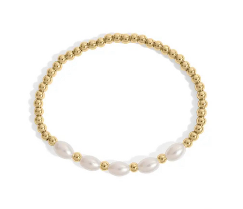 18K Gold PVD 8mm Kiska Glass Pearl Stretch Bracelet - Gold