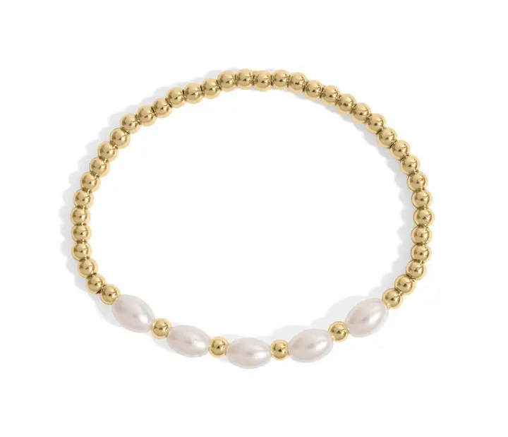 18K Gold PVD 8mm Kiska Glass Pearl Stretch Bracelet - Gold