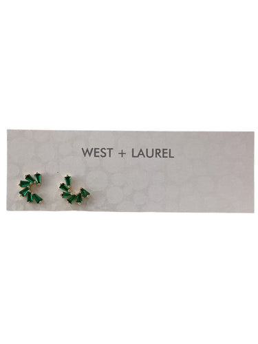 Studs Earrings - Green Crystal Arc