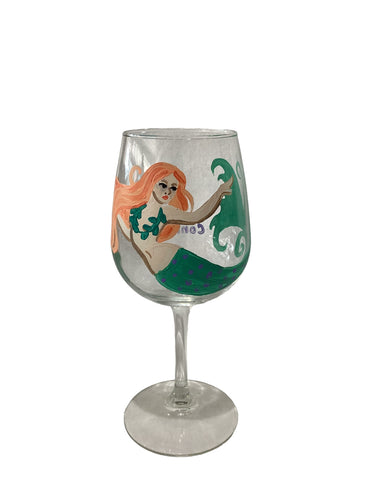 Orange Hair Mermaid Wine Glass