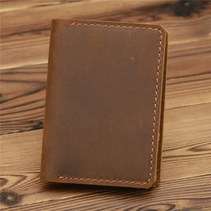 Genuine Leather Handmade Wallet with Id Window - Brown