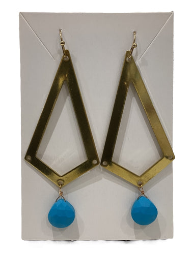 Gemstone Dangle Earrings - Turquoise/Brass