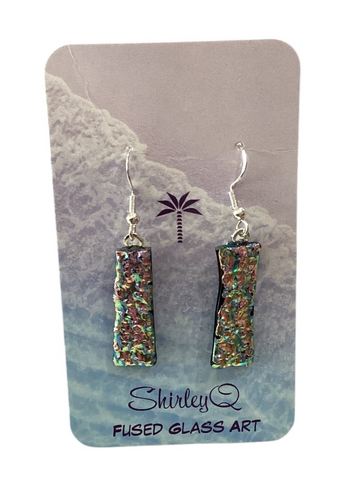 Medium Silver + Blue Dichro Dangle Earrings