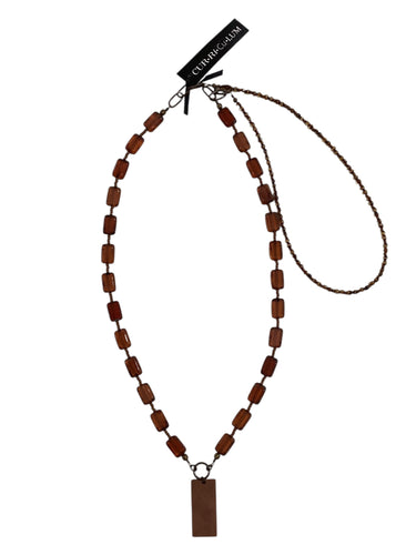Tawny Brown Tile Czech Glass with Copper Rectangle Necklace