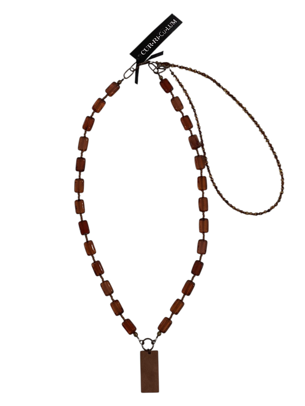 Tawny Brown Tile Czech Glass with Copper Rectangle Necklace