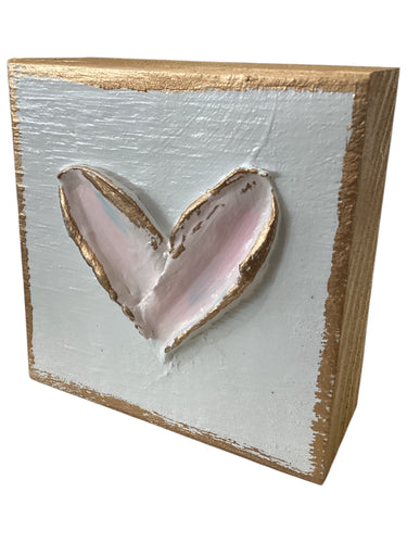 Heart Textured Wood Block - Pink Heart/White