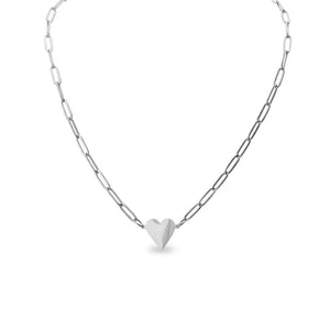 Stainless Steel Gold Heart Paperclip Necklace - Stainless
