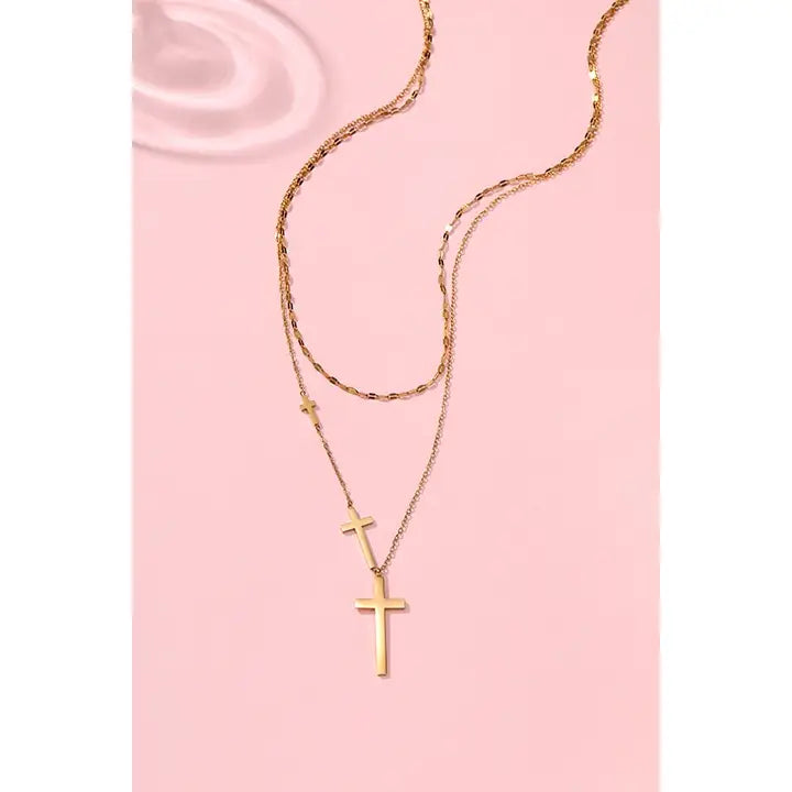 18K Stainless Steel Cross Necklace - Gold