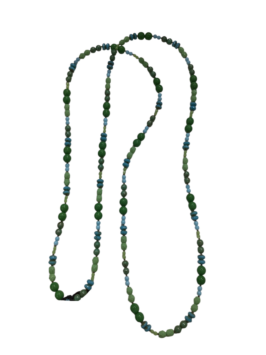 Kelly Green + One Blue Mixed Czech Glass Wrap Necklace