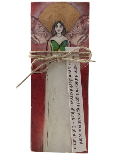 Small Wood Block Angel - Sometimes not getting what you want is a wonderful stroke of luck. – Dalai Lama
