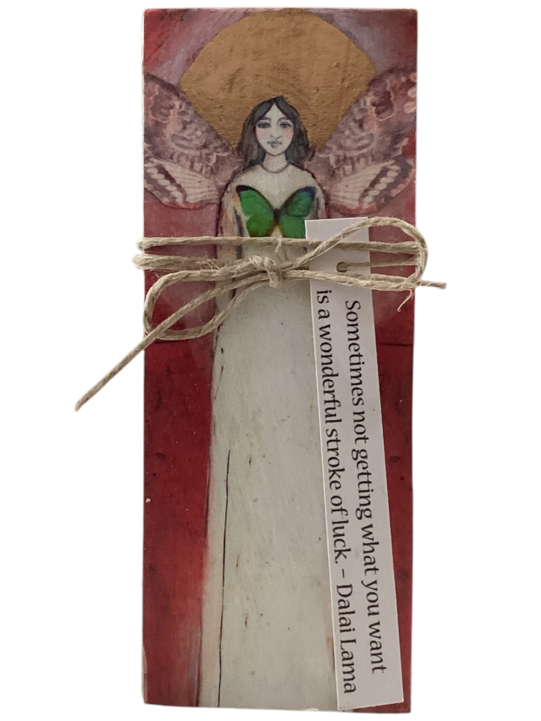 Small Wood Block Angel - Sometimes not getting what you want is a wonderful stroke of luck. – Dalai Lama