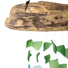 Driftwood & Upcycled Glass Chime - Aqua, Turquoise, Green