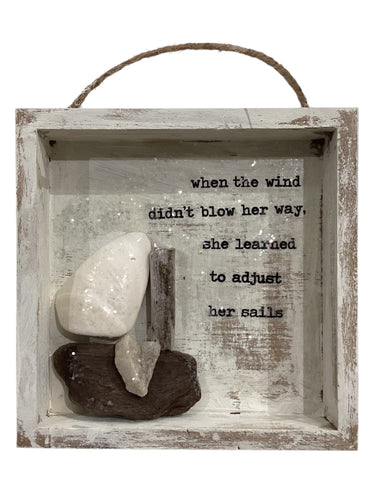 Sailboat Shell Shadow Box - She Learned to Adjust Her Sails