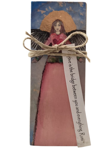 Small Wood Block Angel - Love is the bridge between you and everything. Rumi