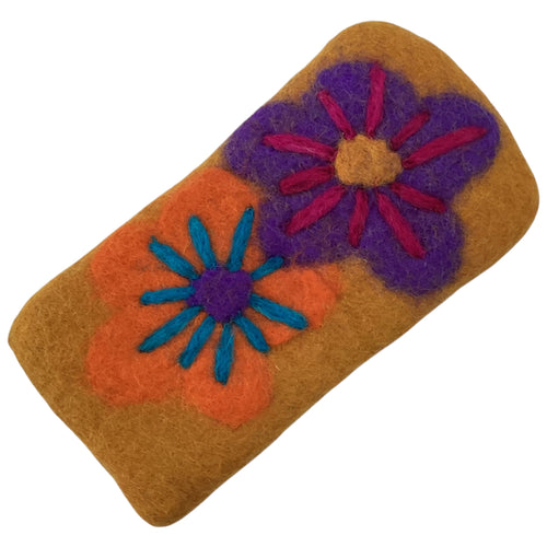 Felted Flower Eyeglass Holder - Yellow