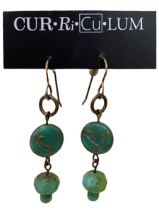 Green Bird Stamped Czech Glass Earrings