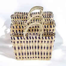 Blue Stripes Reed Tote Basket - 3 Sizes