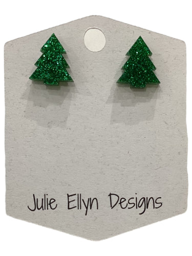 Sparkle Tree Stud Earrings - Green