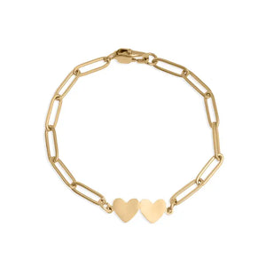 Stainless Steel Engravable 2 Heart Paperclip Bracelet - Gold