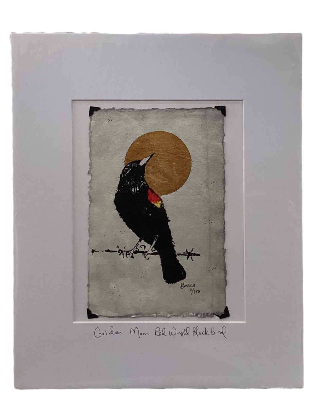 Golden Moon Red Winged Black Bird - Original - 16