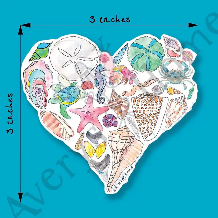 Seashell Heart Art Vinyl Sticker