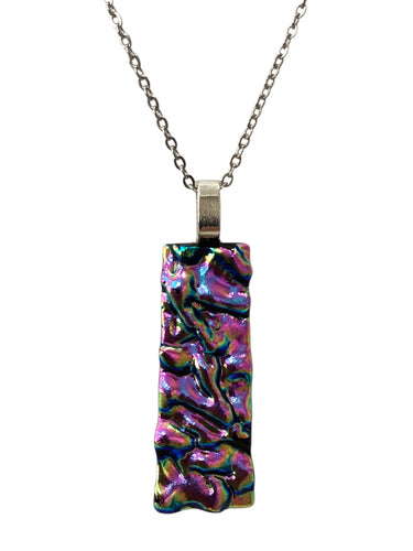 Large Dichro Necklace - Teal/Pink Dichro on Black