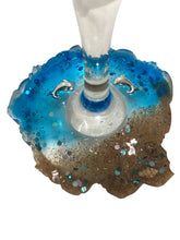 Beachy Wine Glass with Built-In Coaster - Blue w/ Dolphins