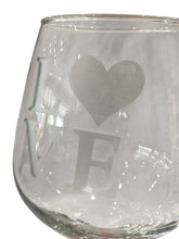 Red Wine Glass with Built-In Coaster - Lip Glitter - Engraved "Love"