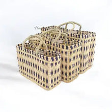 Blue Stripes Reed Tote Basket - 3 Sizes