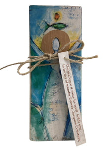 Small Wood Block Angel - The sea, once it casts its spell, holds one in its net of wonder forever. Jacques Cousteau