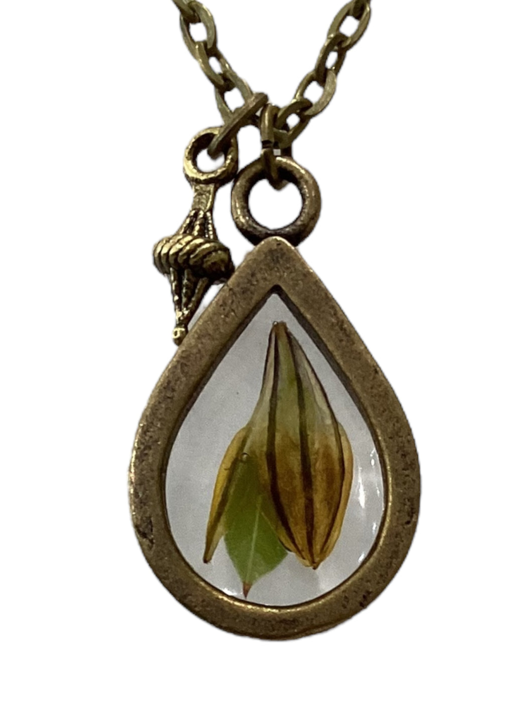 Texas Wildflower Brass Teardrop Necklace