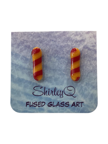 Dichroic Post Earrings - Red/Yellow Twist