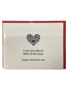 Valentine Card - I Love You About 98% of the Time